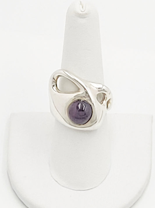 Sterling Ring Jewelry Vintage Sterling Silver  Amethyst Abstract Modernist Cocktail Ring
