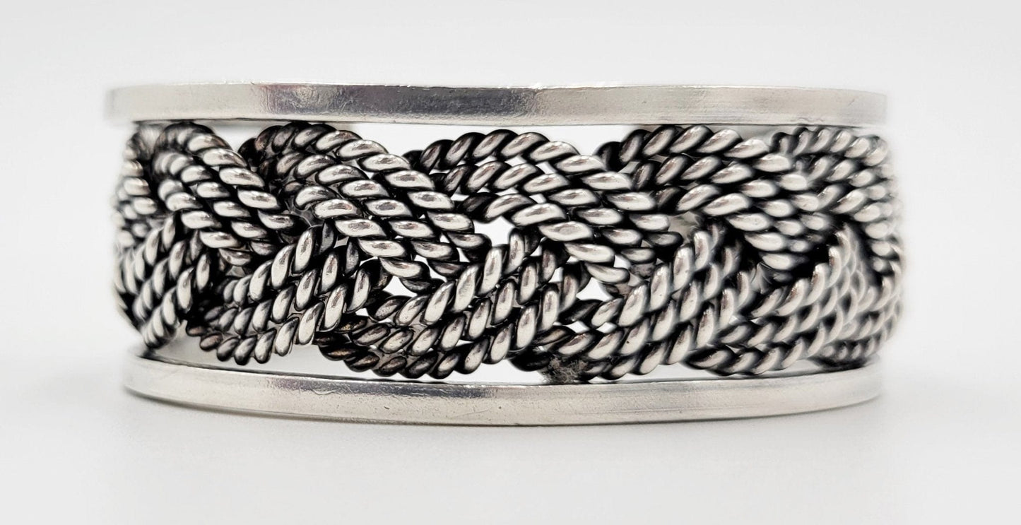 Sterling Silver Jewelry Vintage Designer Sterling Silver HEAVY Modernist Braided Cuff Bracelet