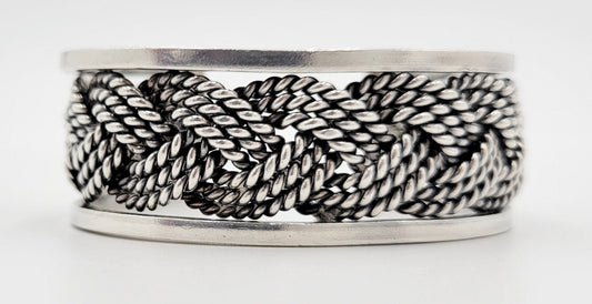 Sterling Silver Jewelry Vintage Designer Sterling Silver HEAVY Modernist Braided Cuff Bracelet