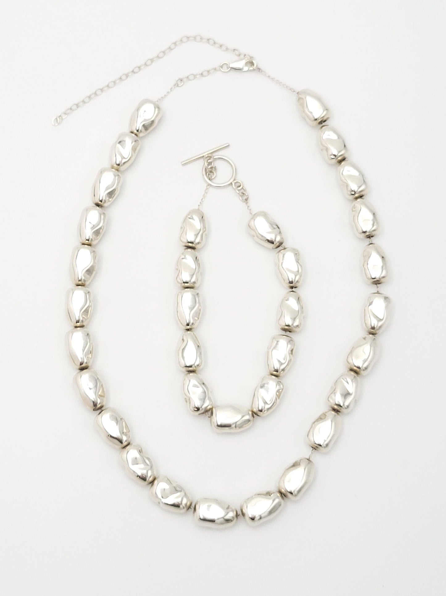 Sunstone Imports Jewelry Designer Sterling Silver Modernist Rock Candy Beads Necklace & Bracelet Set