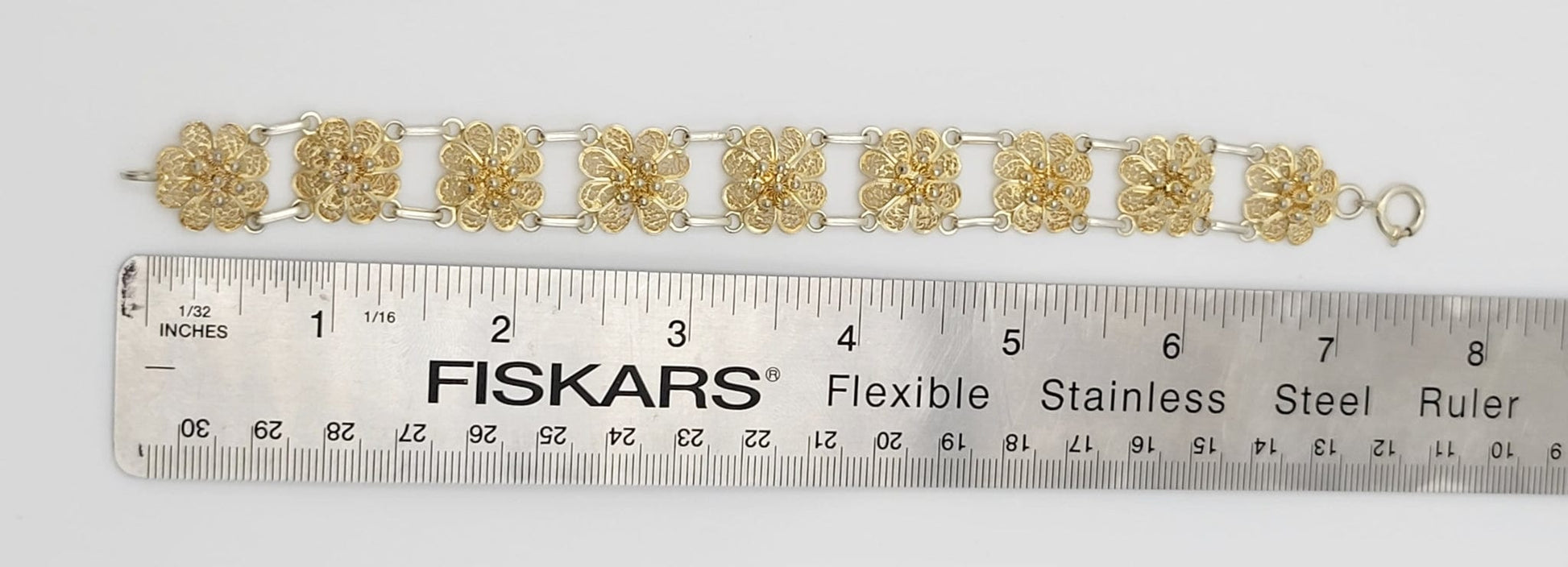 Swedish Sterling Jewelry Swedish Gold Sterling Art Deco Filigree 3D Flower Link Bracelet Circa 1940s