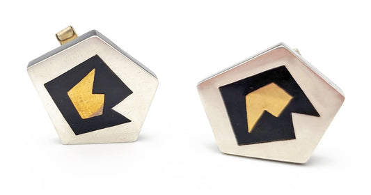 Taxco Jewelry MCM Taxco Designer JB Sterling Abstract Cubist Retro Mod Cufflinks Signed 50/60s