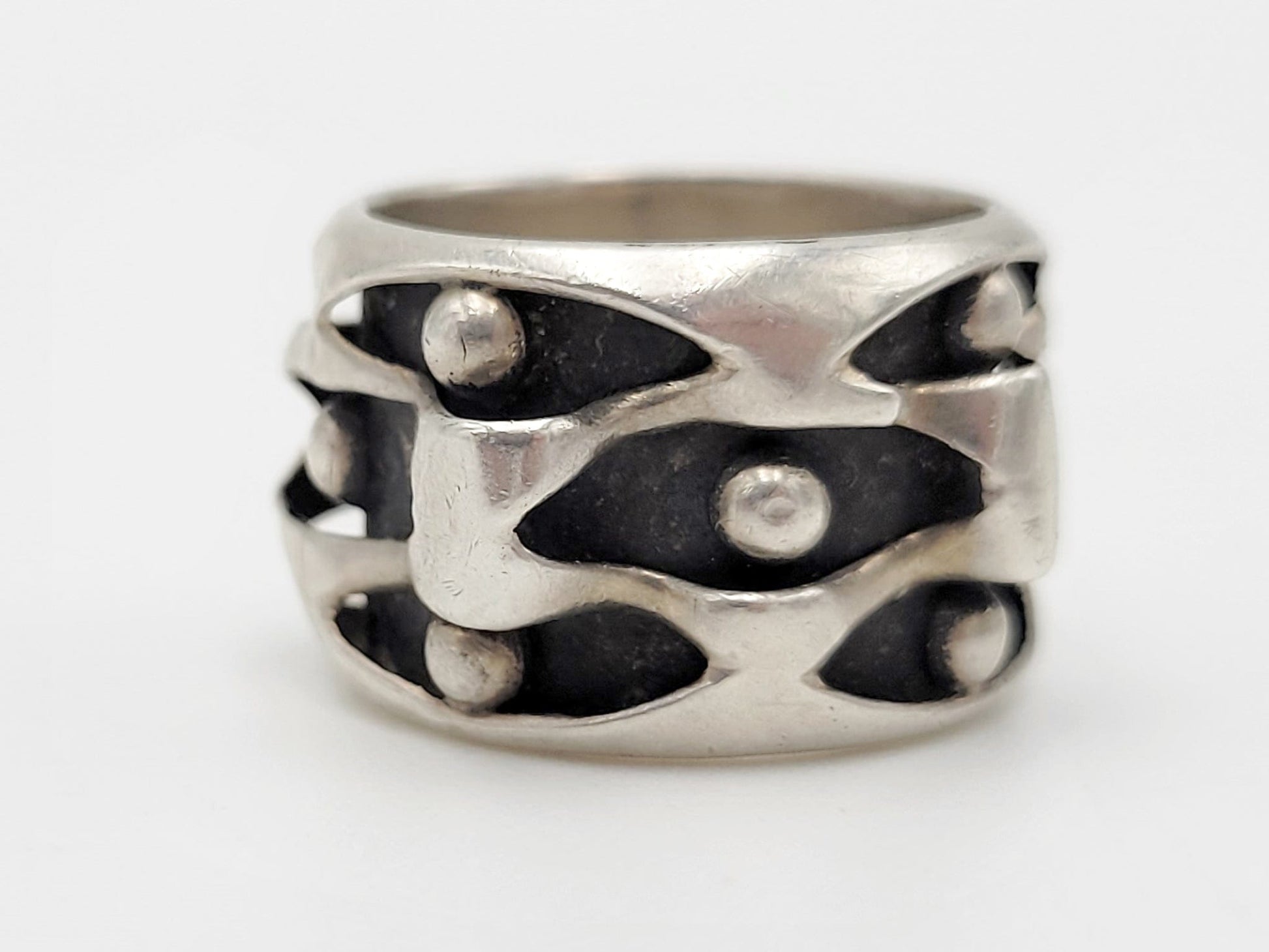 Taxco Sterling Jewelry Taxco Artisan Sterling Abstract Modernist 3D Cubist Waves Ring Signed Circa 1960s