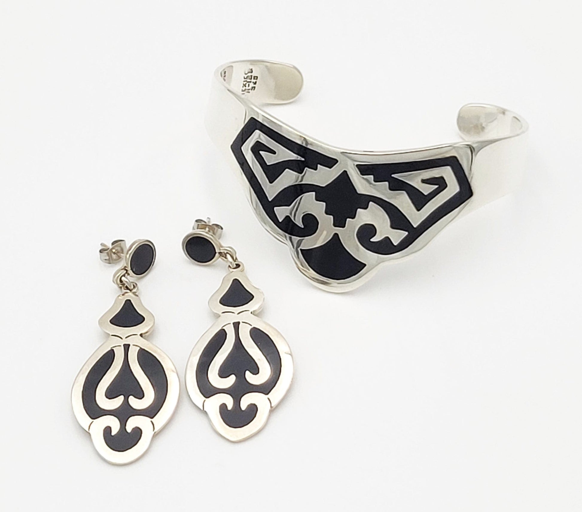 Taxco Sterling Jewelry Vintage Taxco Designer Abstract Modernist Sterling Enamel Bracelet Earring Set