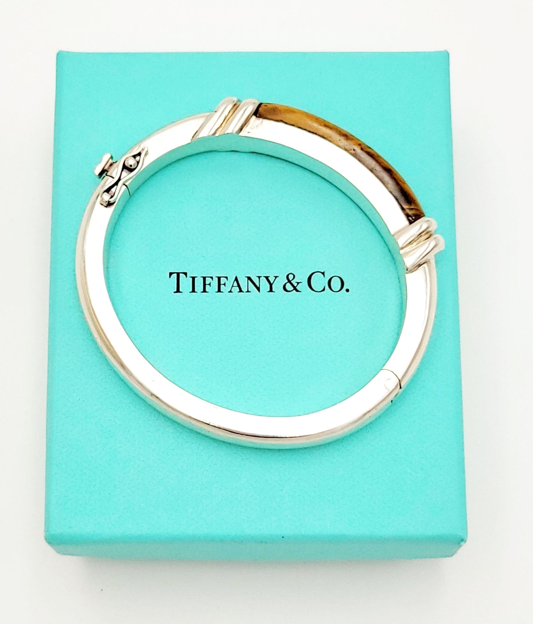 Tiffany & Co. Jewelry Tiffany & Co Spain Sterling Tiger's Eye Hinged Bangle Bracelet Circa Early 1980s