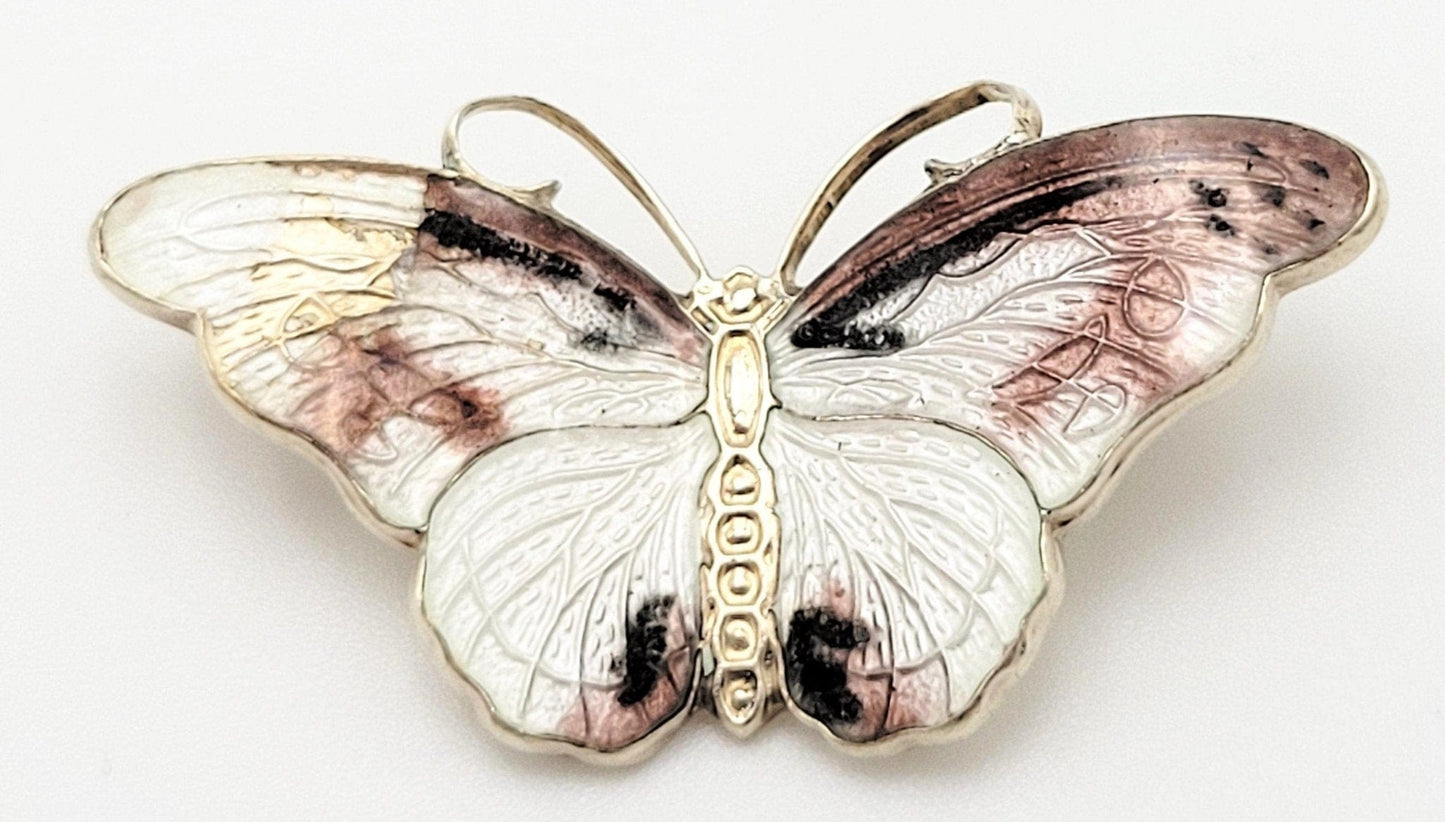Tina Oxager Denmark Jewelry Rare Danish Designer Tina Oxager Sterling Enamel Butterfly Brooch Pendant 1992