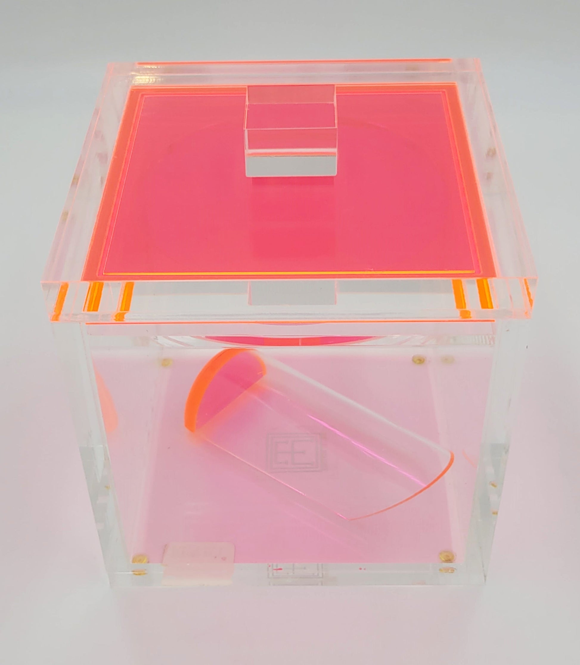 Tinsley Mortimer Ice Bucket Neon Pink Clear Solid Lucite Ice Bucket #3