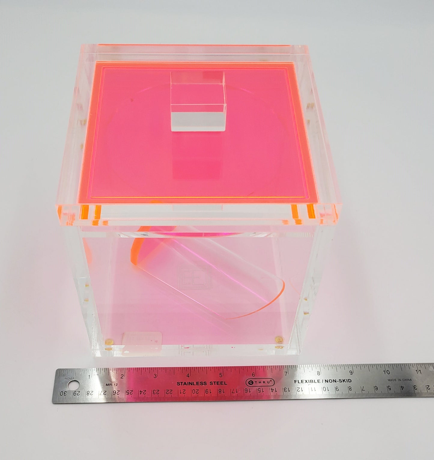 Tinsley Mortimer Ice Bucket Neon Pink Clear Solid Lucite Ice Bucket #3