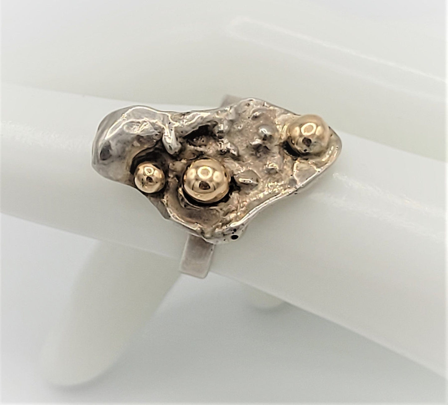 TJM Sterling Jewelry Designer TJM Sterling 14kt Abstract Modernist Earrings Ring Bracelet SET 1990s