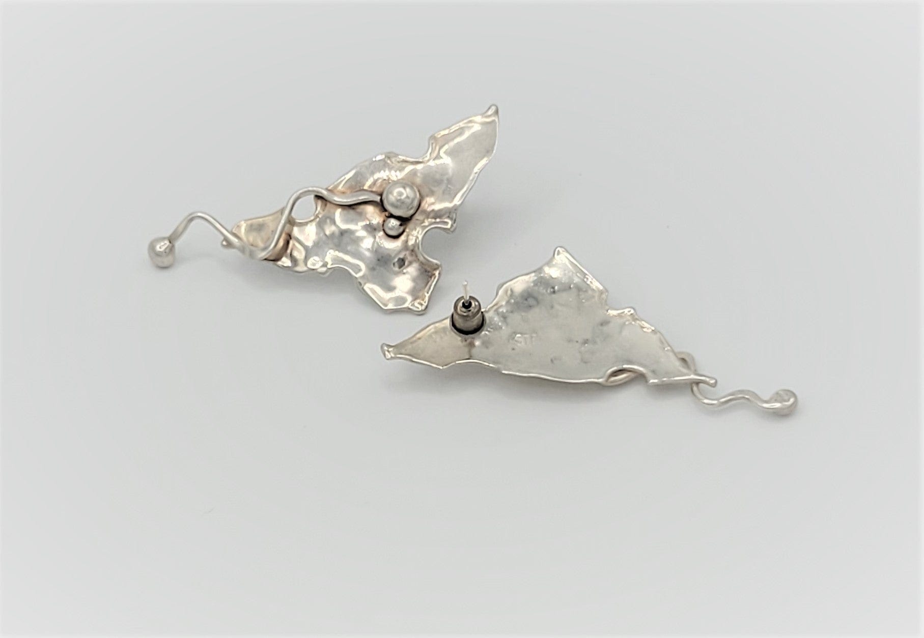 TJM Sterling Jewelry Designer TJM Sterling 14kt Abstract Modernist Earrings Ring Bracelet SET 1990s