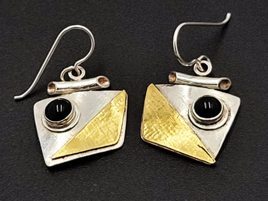 Designer Passiko True Sterling Silver & 22k Gold Drop Dangle Modernist Earrings