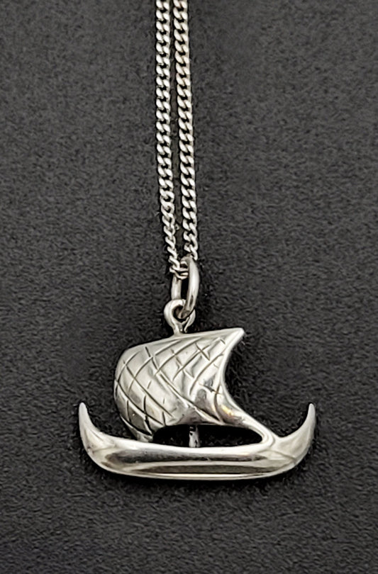 TMHM Jewelry Artisan Sterling Viking Long Boat Pendant Necklace