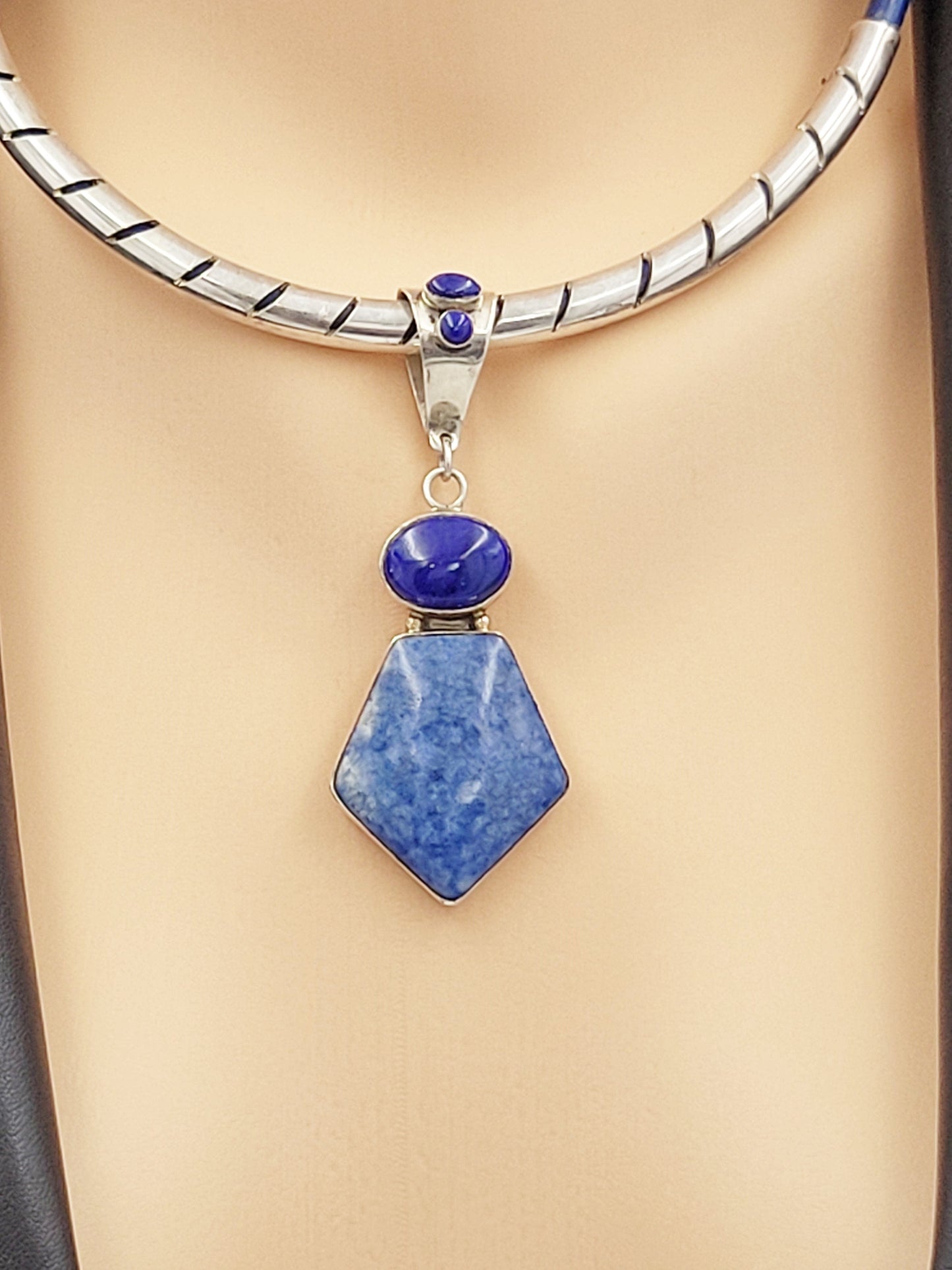 Troutman Jewelry Navajo Designer Troutman Sterling Lapis Lazuli Leather Pendant Necklace 1996