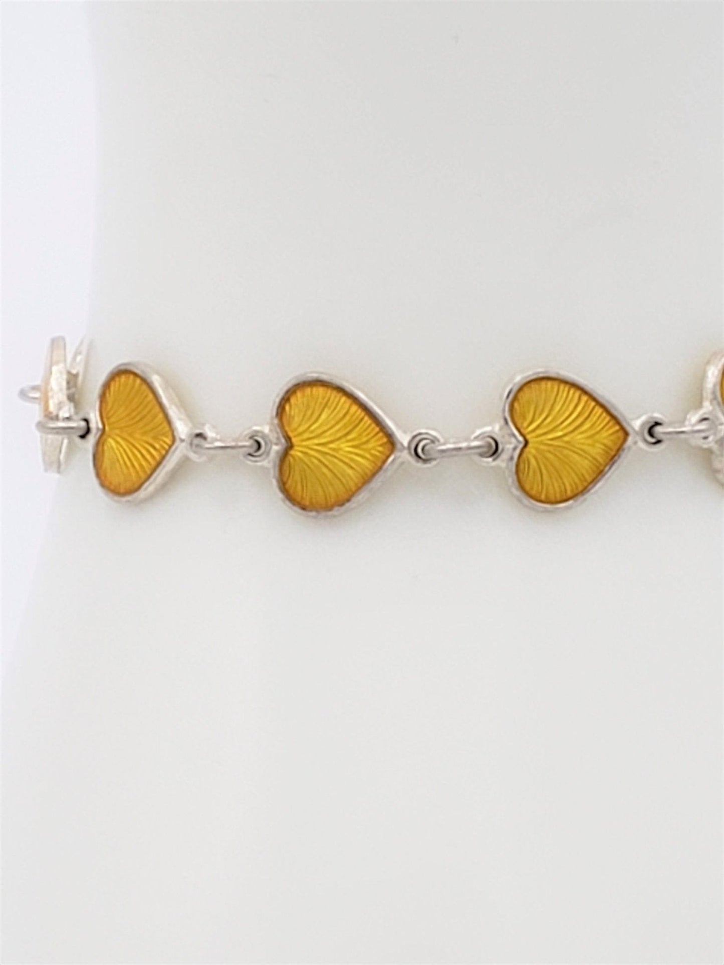Volmer Bahner Jewelry Vintage 925 Sterling Yellow Enamel HEARTS Volmer Bahner Denmark Bracelet