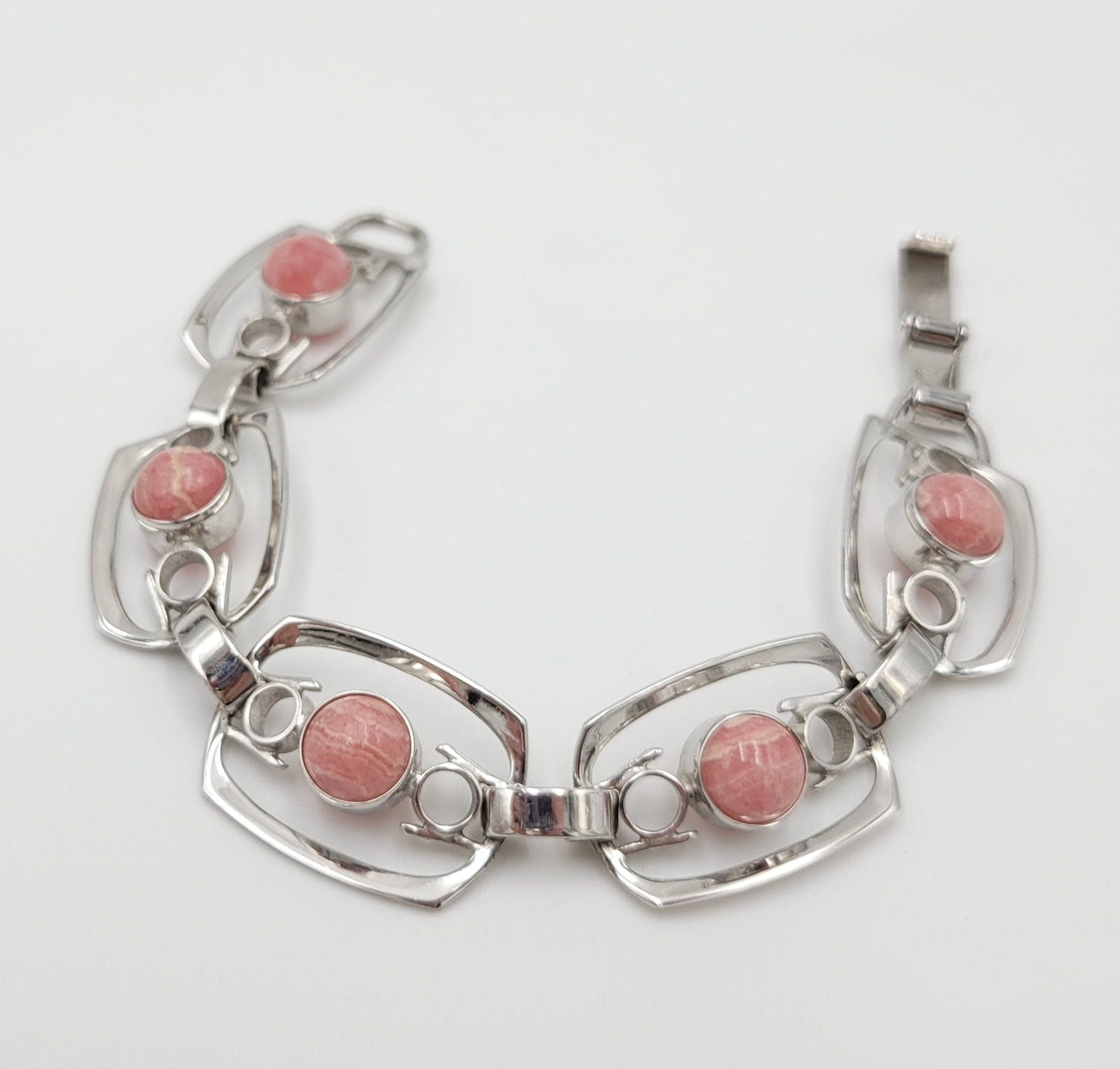Scandinavian Jewelry Vintage Designer Scandinavian Sterling & Rhodochrosite Modernist Links Bracelet