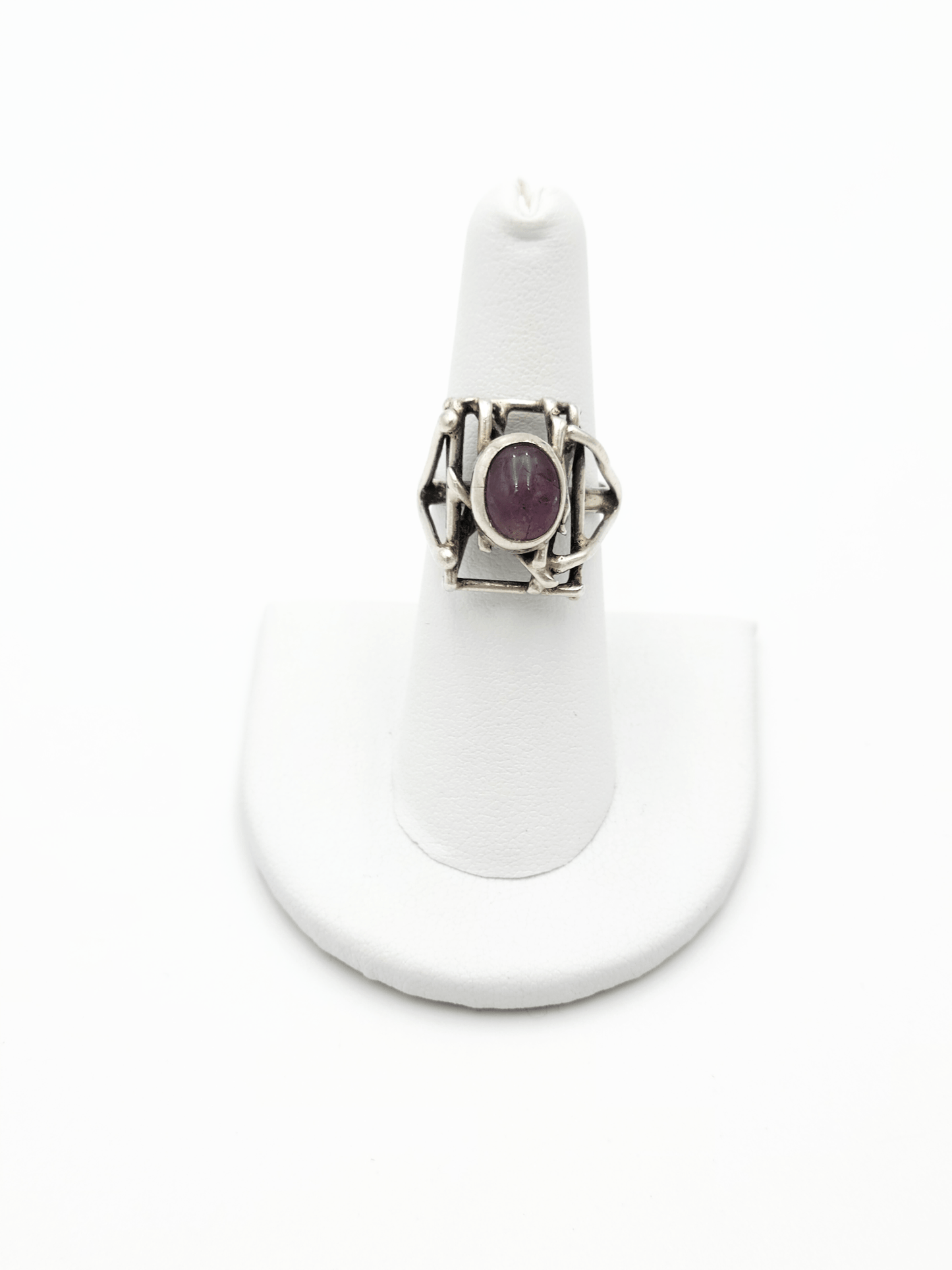 Vintage Sterling Amethyst Ring Jewelry Vintage Artisan Sterling Silver & Amethyst Abstract Modernist Openwork Ring