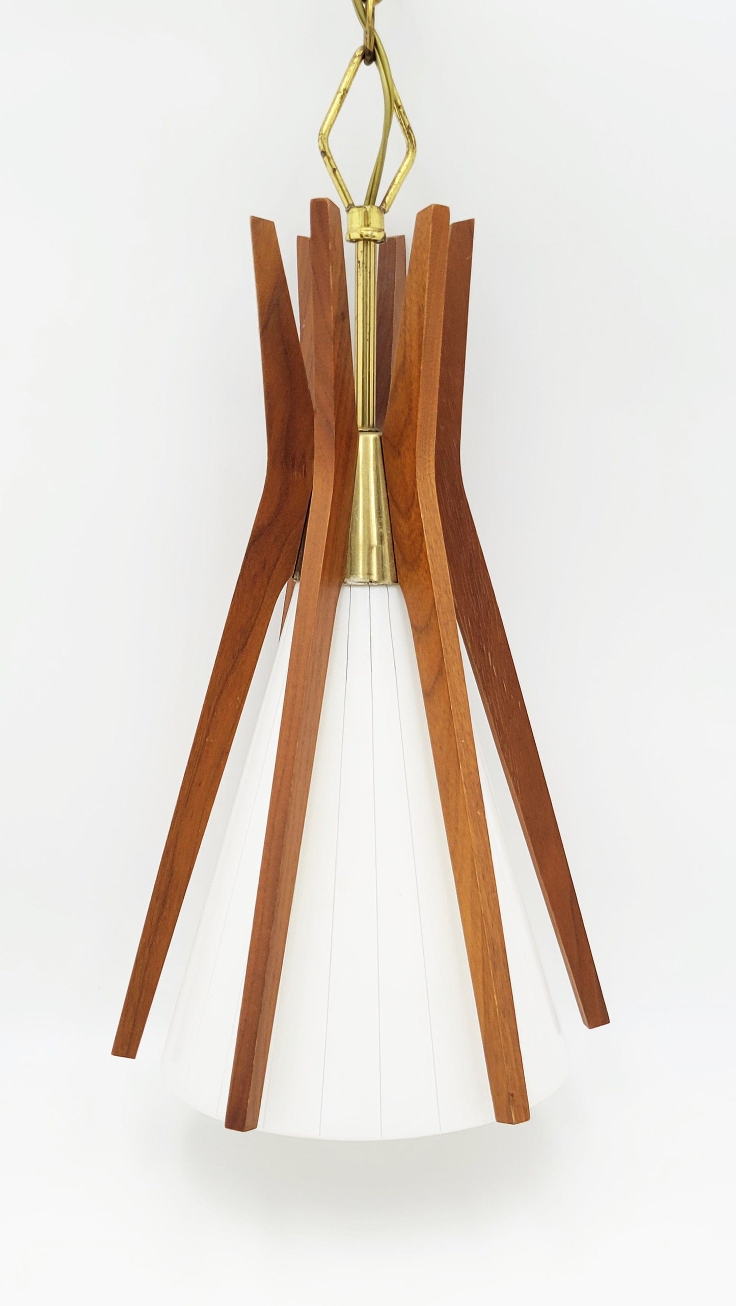 Virden Lighting Lighting Virden Danish Modernist Walnut Wood & Glass Hanging Pendant Light 1965