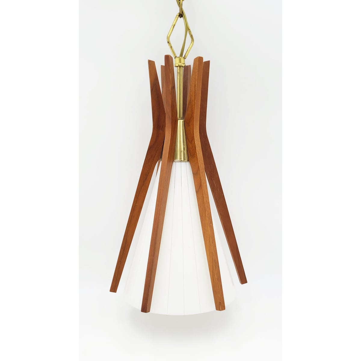 Virden Lighting Lighting Virden Danish Modernist Walnut Wood &amp; Glass Hanging Pendant Light 1965