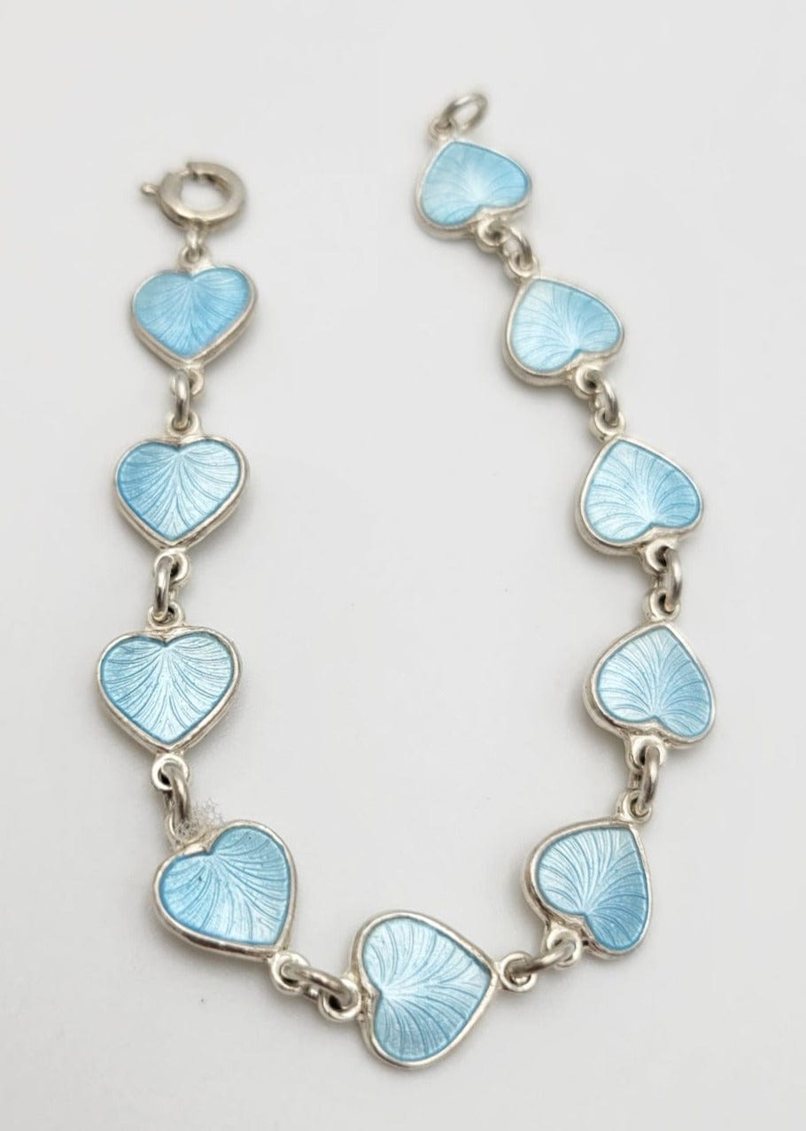Volmer Bahner Jewelry Danish Designer Volmer Bahner Sterling & Blue Enamel Hearts Link Bracelet 1940s