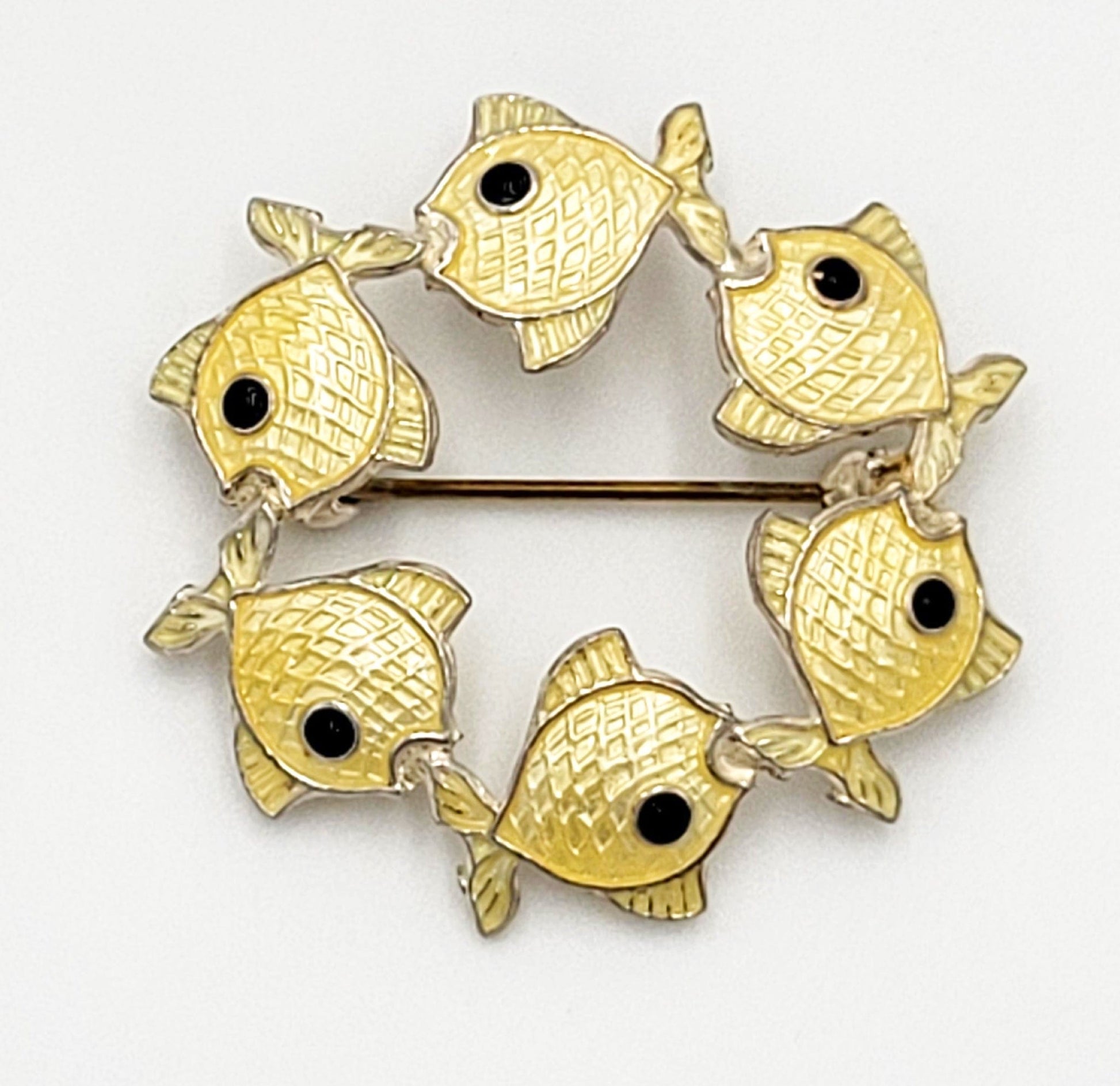 Volmer Bahner Jewelry Danish Designer Volmer Bahner Sterling  & Enamel Fishes Brooch Circa 1950s