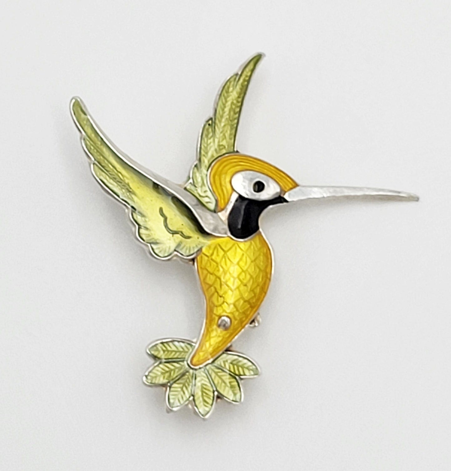 Volmer Bahner Jewelry Danish Designer Volmer Bahner Sterling & Enamel Hummingbird Brooch Circa 1950s