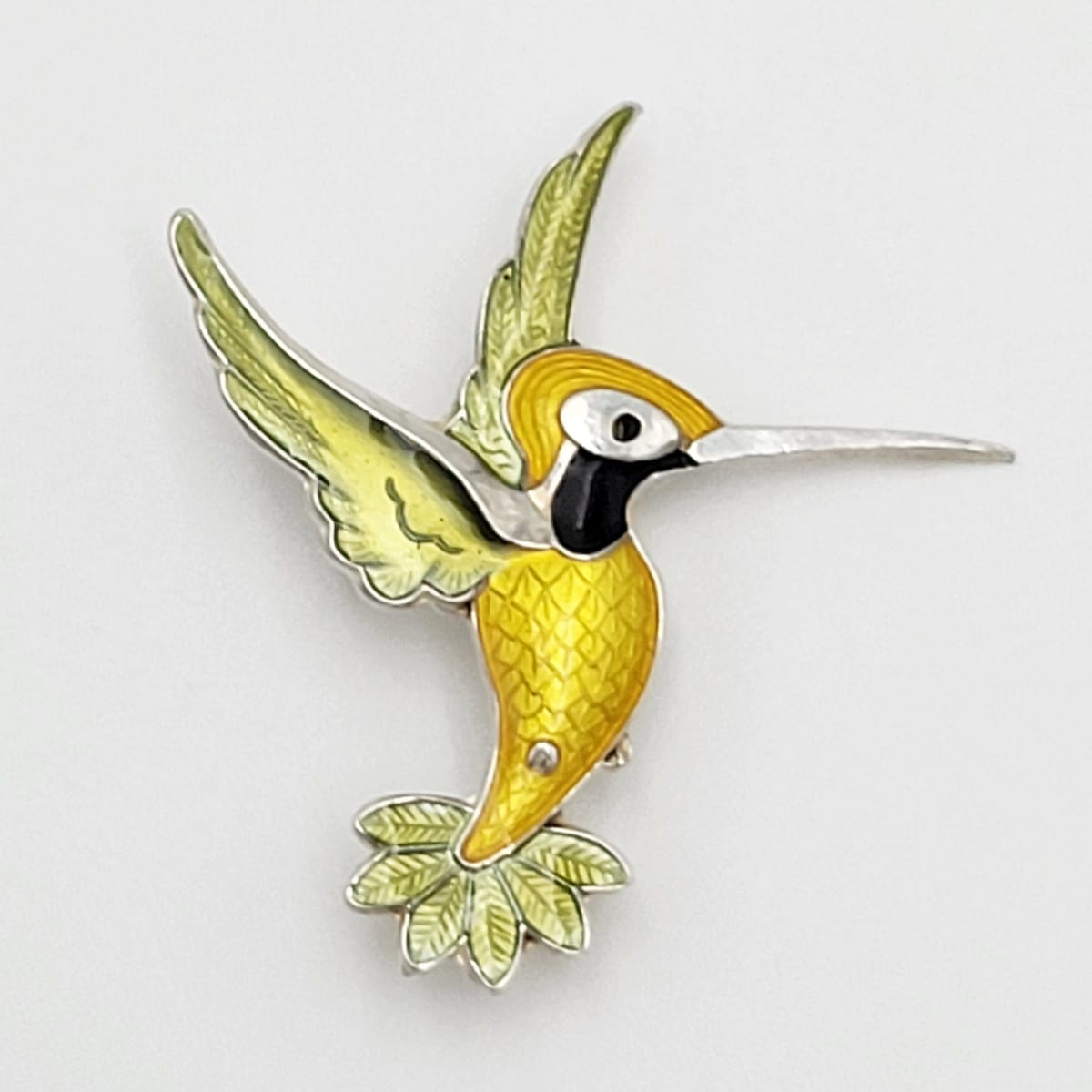 Volmer Bahner Jewelry Danish Designer Volmer Bahner Sterling &amp; Enamel Hummingbird Brooch Circa 1950s