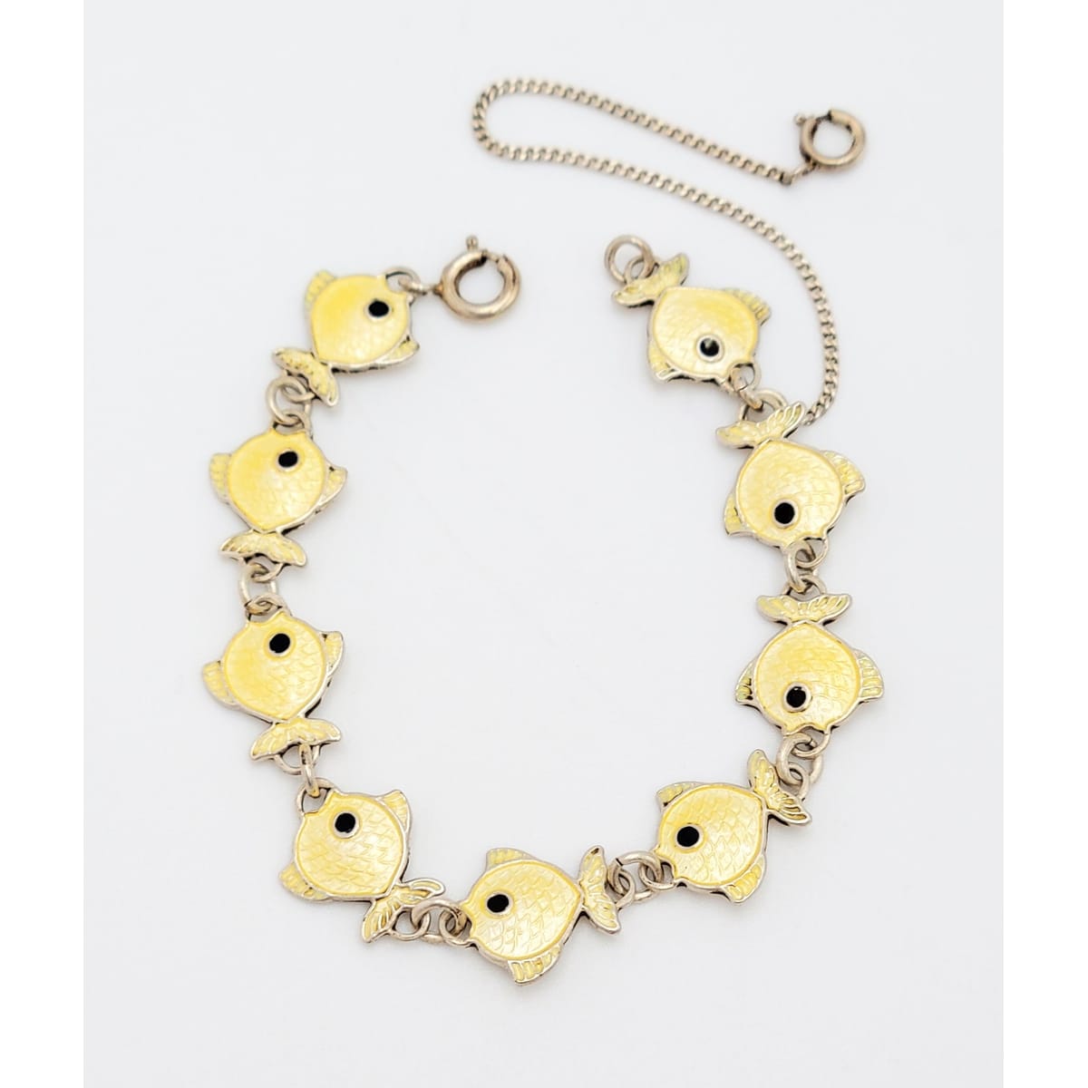 Volmer Bahner Jewelry Danish Volmer Bahner Sterling &amp; Yellow Enamel Fish Link Bracelet Circa 1950s