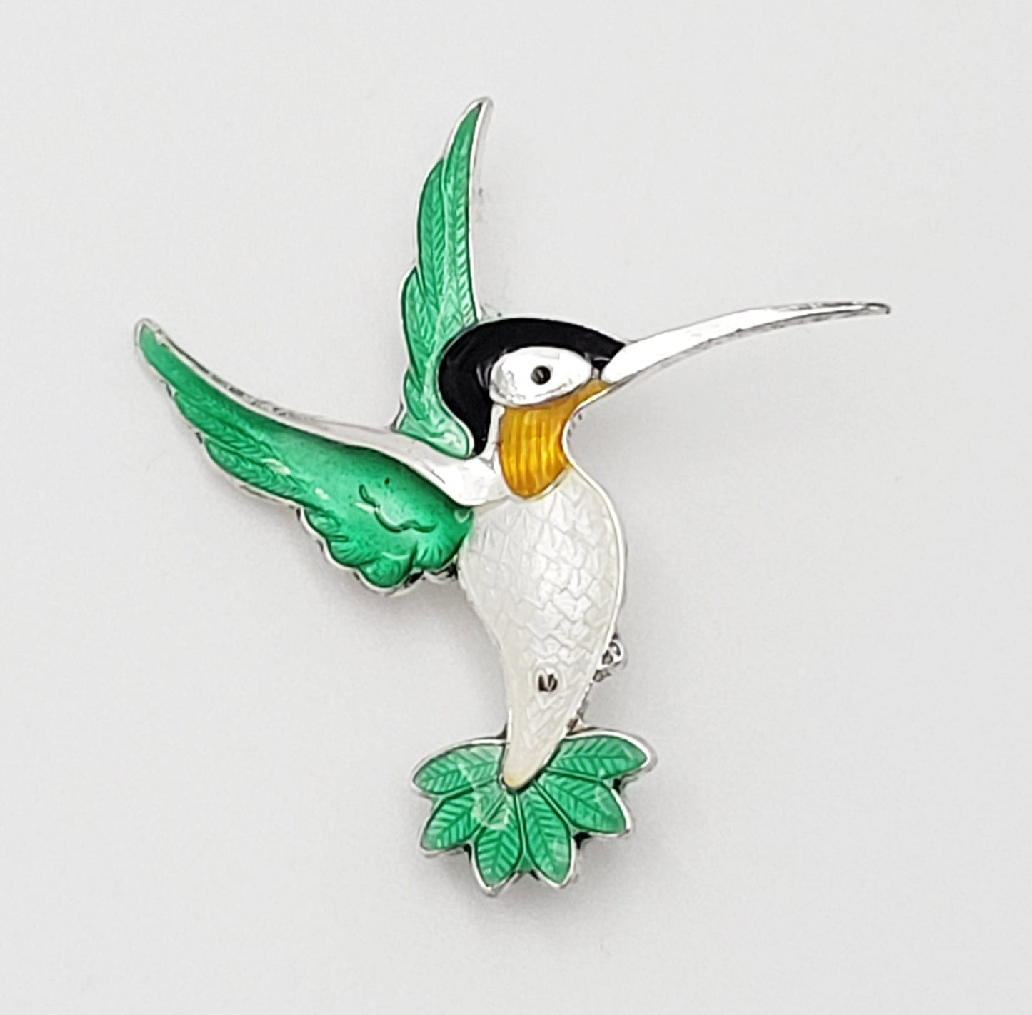 Volmer Bahner Jewelry Denmark Volmer Bahner Sterling Enamel Green White Hummingbird Brooch 1950s