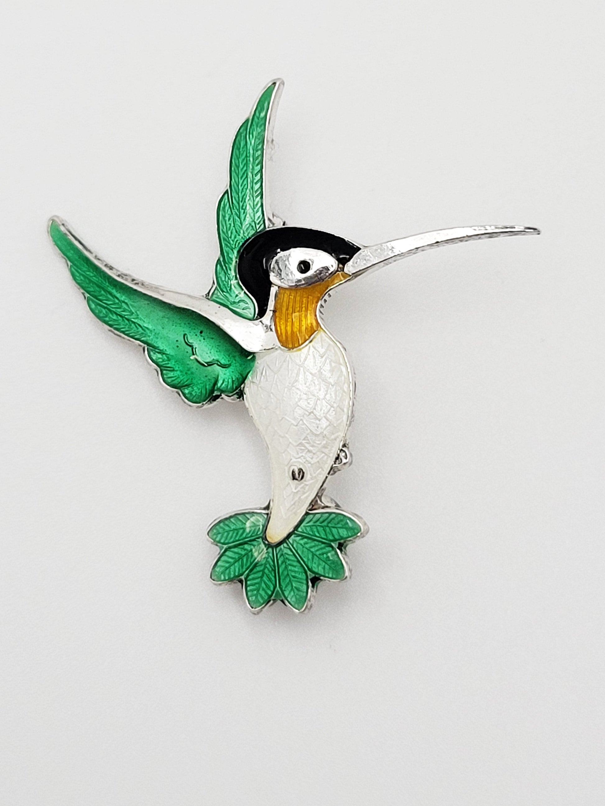 Volmer Bahner Jewelry Denmark Volmer Bahner Sterling Enamel Green White Hummingbird Brooch 1950s
