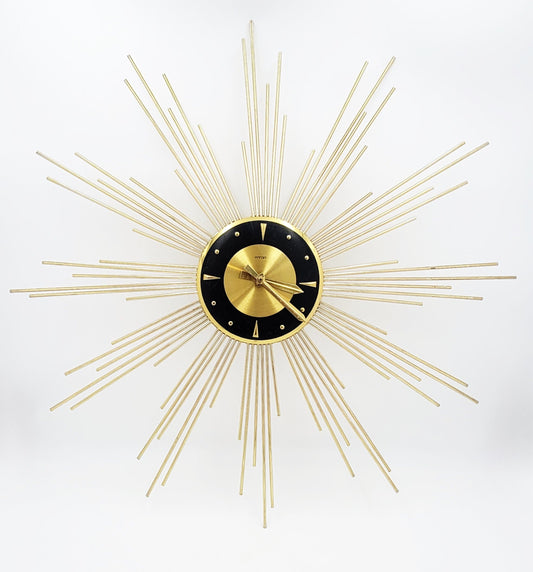 Welby Clock Very RARE MCM Solid Brass Welby Atomic Starburst LARGE Wall Clock 1960s MINT!