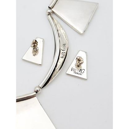 White Hogan Jewelry Superb RARE White Hogan Sterling Wood Modernist Necklace Earrings Set 70s