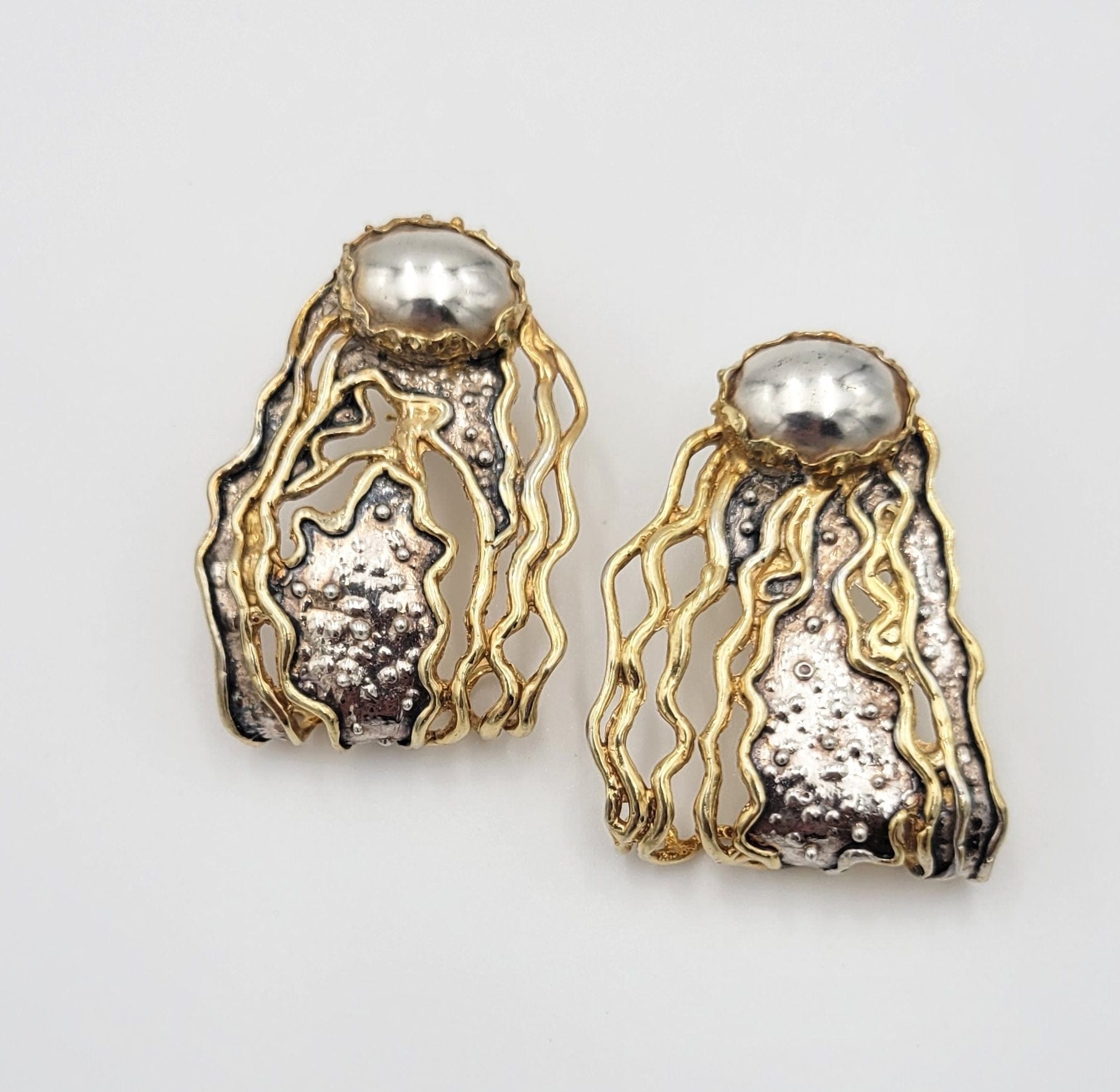 William & Shellie Jewelry FAB! Designer William & Shellie NYC Modernist 2-Tone Sterling Earrings Circa 1980s