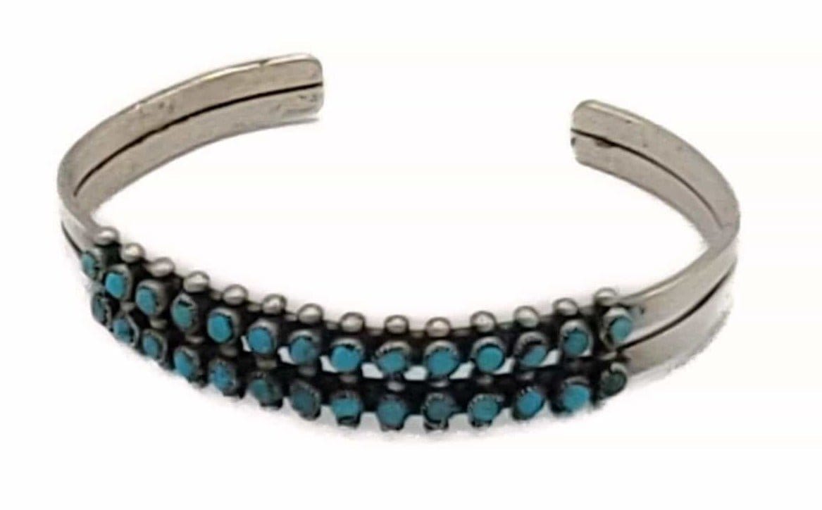 Zuni Jewelry 936 Sterling & Turquoise ZUNI Petit Point Unisex Cuff Bracelet Circa 1980s Signed