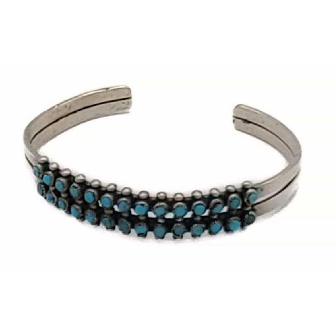 Zuni Jewelry 936 Sterling &amp; Turquoise ZUNI Petit Point Unisex Cuff Bracelet Circa 1980s Signed